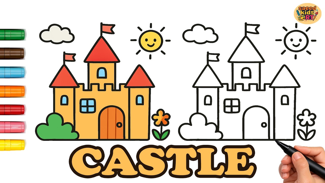 How to draw A Castle , Painting & Coloring  for kids step by step || saeed kids art