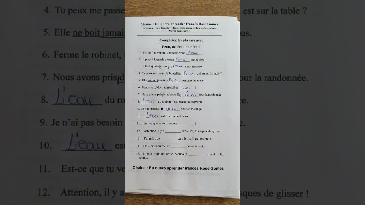 Exercice de français : l'eau, de l'eau ou d'eau ?