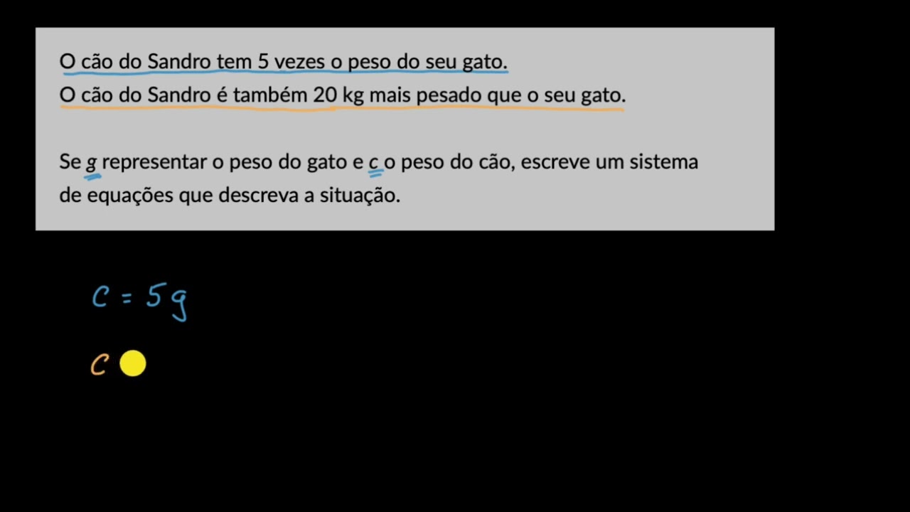 Escrita de um sistema de equações a partir de um problema (peso dos animais) - KA(8.º ano)