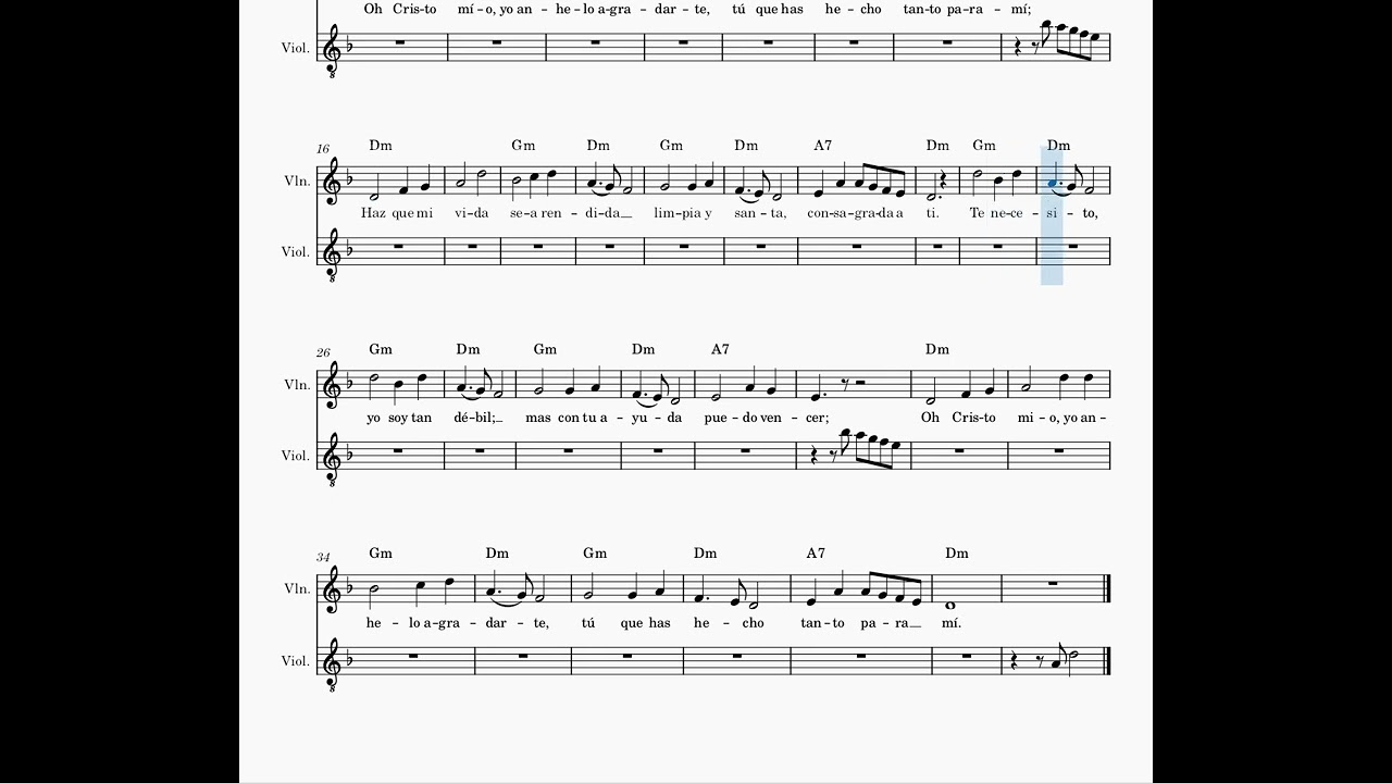 Oh Cristo mio, yo anhelo agradarte - Partitura melódica con Cifras