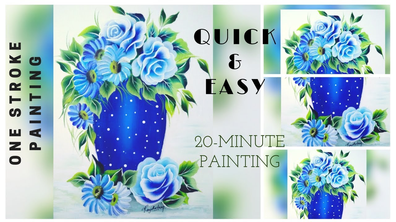 How to paint flower vase 🏺 / Flowers / One stroke painting on canvas / quick and easy / 2018