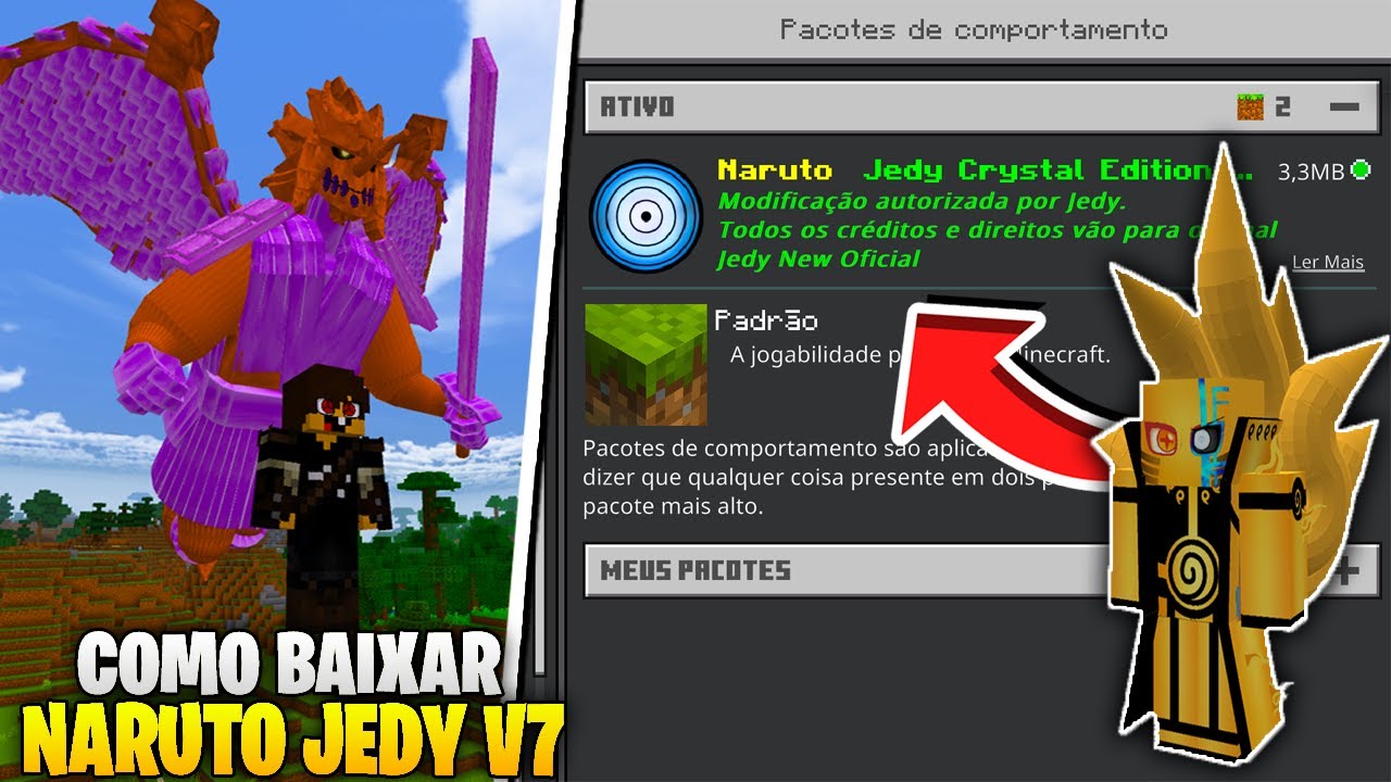 COMO TER MOD/ADDON DO NARUTO JEDY V7 para MINECRAFT PE - BEDROCK 1.19