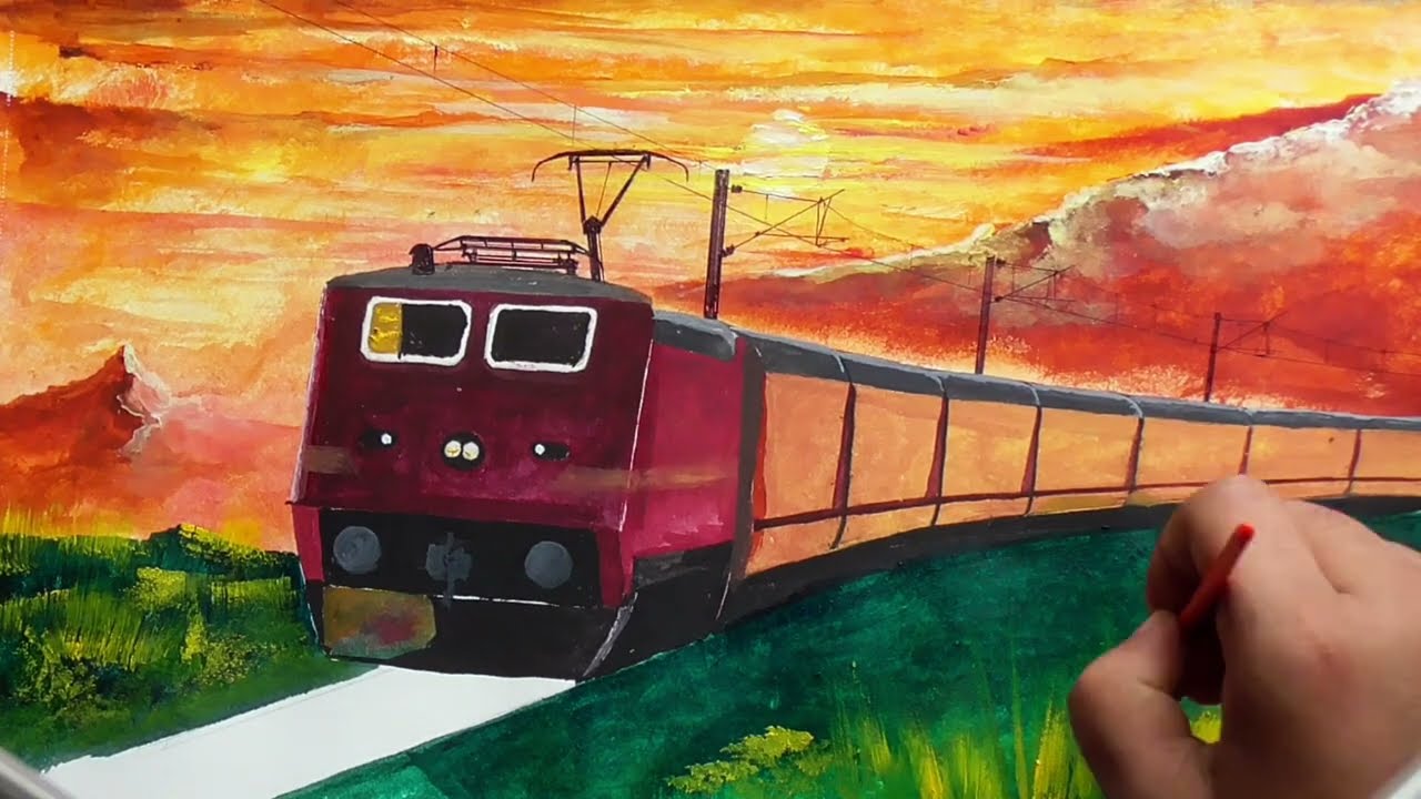 SUNSET TRAIN PAINTING | WAP4 with Utkrisht train at sunset #painting