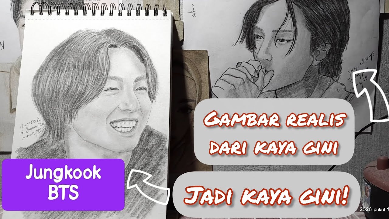 Tutorial Gambar Semi Realis Jungkook BTS | shading and highlights 