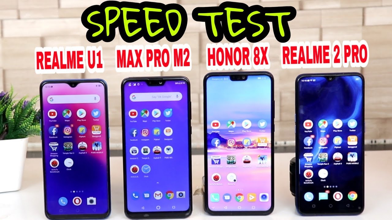 ASUS ZENFONE MAX PRO M2 vs REALME 2 PRO vs REALME U1 vs HONOR 8X - SPEED TEST