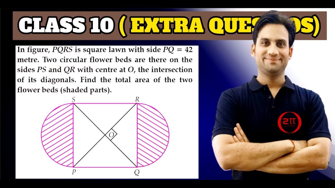 In figure, PQRS is square lawn with side PQ=42 m. Two circular flower beds are there on the sides PS