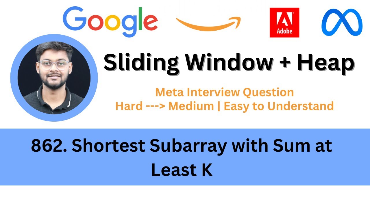 LeetCode 862  Shortest Subarray with Sum at Least K | Sliding Window | Heap | Hard | Meta