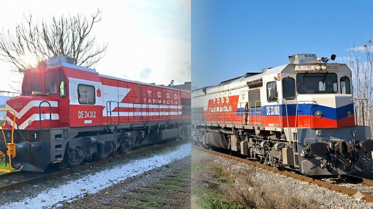TCDD İKİ DİZEL BİR ARADA DE 33082 & DE 24312 YÜK TRENİ