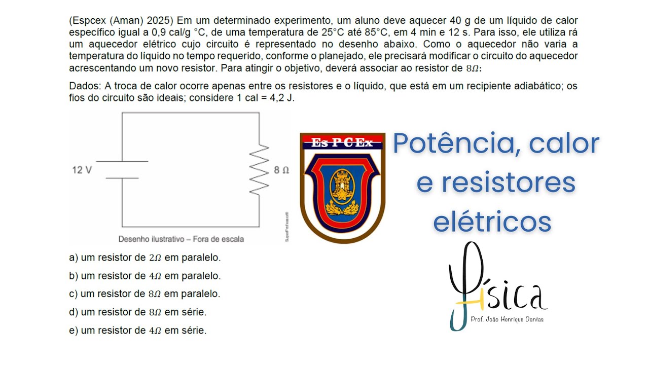 EsPcex (Aman) 2025) Em um determinado experimento, um aluno deve aquecer 40 g de um líquido de calor