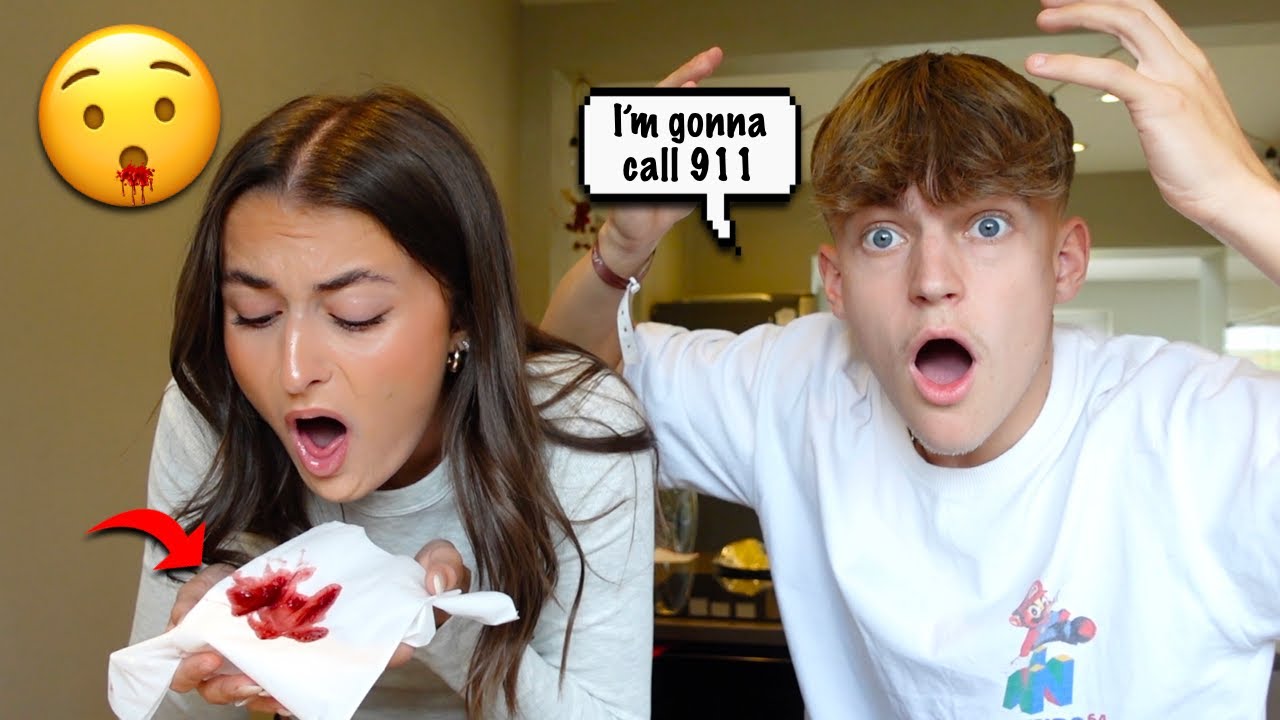 Coughing Up BLOOD PRANK On My BOYFRIEND! *he freaks out*