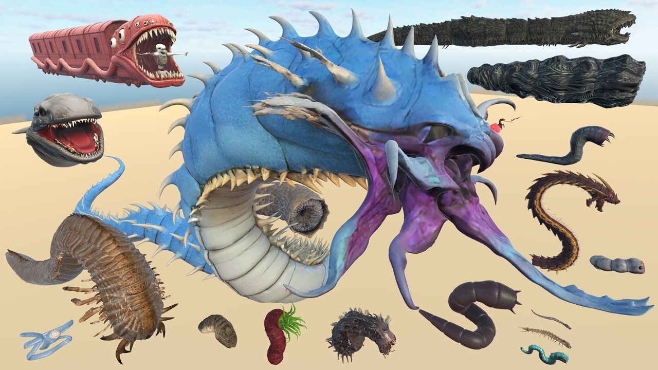 Typhon Worm Vs Death Sandworm Vs God Worm - 3D Real & Monster Worm, Sandworm Size Comparison