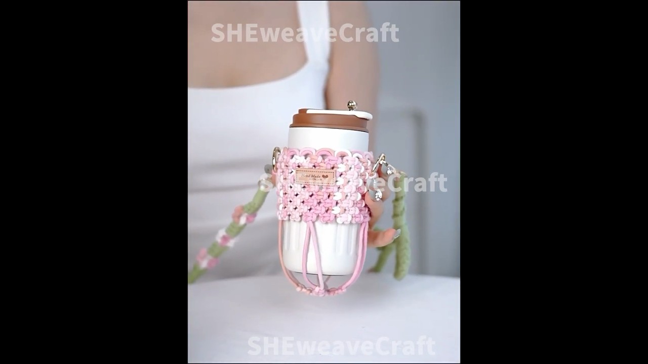🍬Sweet Gift Idea! Macrame Cup Holder with Strap &ndash; Practical & Full of Handmade Warmth