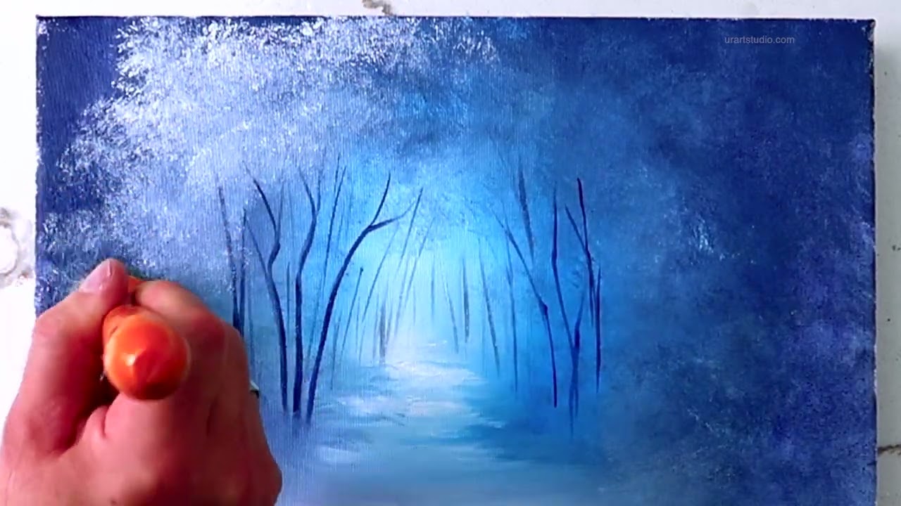 PATHWAY THROUGH THE FROSTED WOODS | Step by Step Acrylic painting techniques | Easy for Beginners