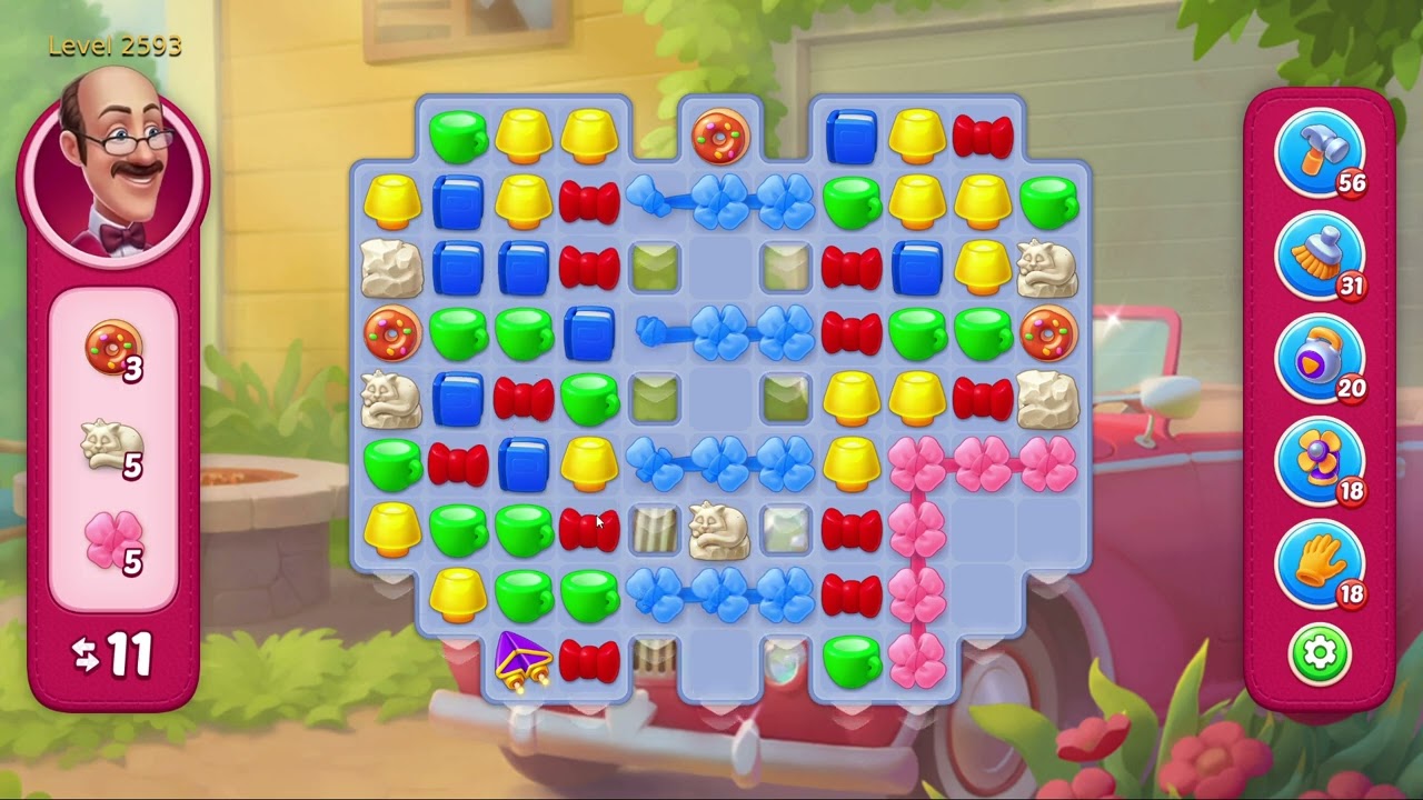 Homescapes Level 2593 - 18 Moves - No Boosters