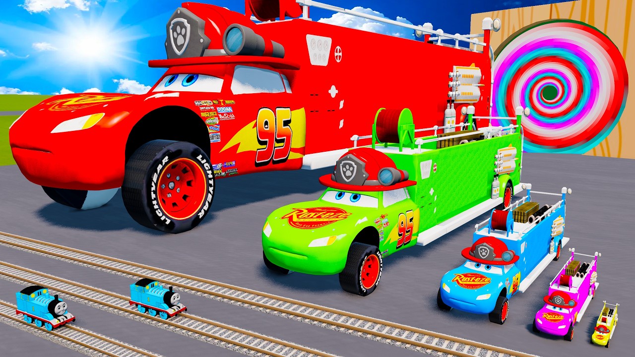 Big & Small Long Mcqueen Truck with Train Thomas - Funny Cars vs Slide Color - BeamNG.drive