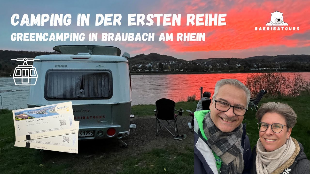 Greencamping am Rhein. Ein Stellplatz in der ersten Reihe und ein traumhafter Abendhimmel.