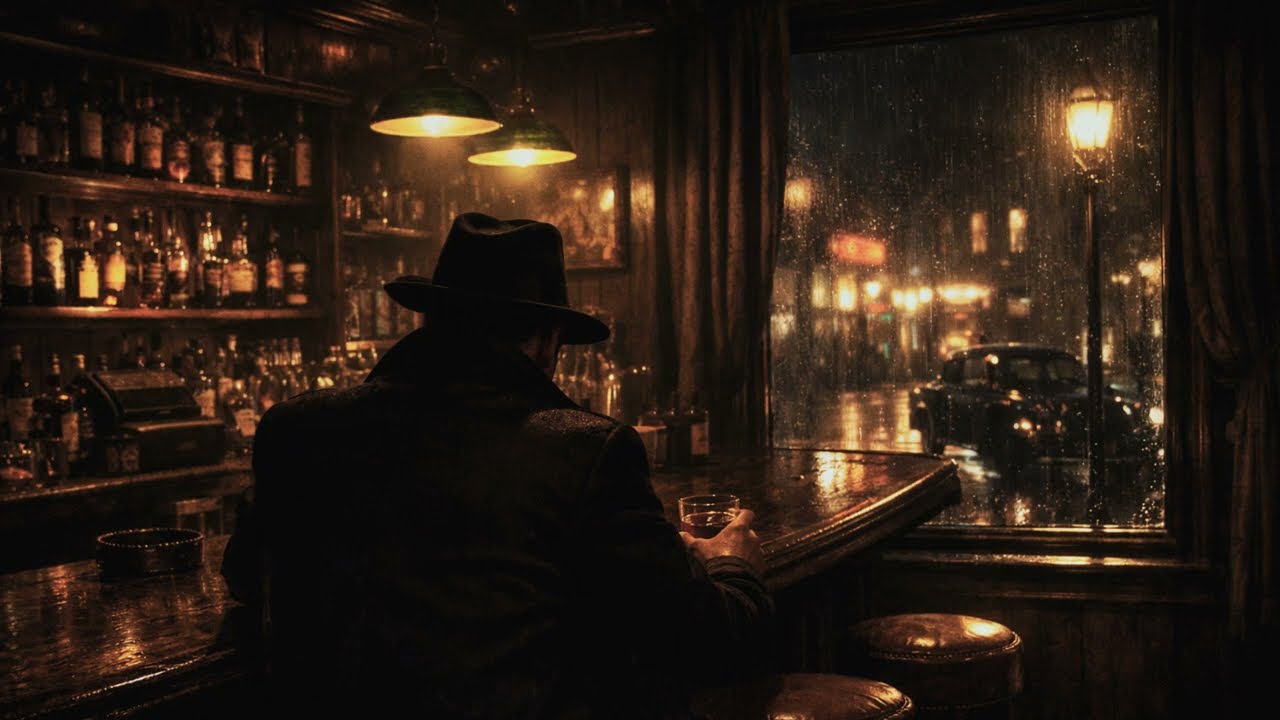 The Perfect Noir Jazz in a 1940s Vintage Bar | Rainy Late Night Smoky Lounge Jazz Ambience
