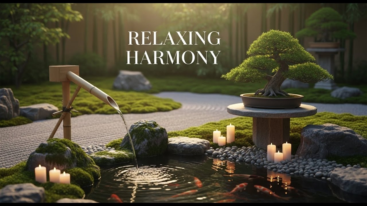 Healing Zen Stream Flow Bamboo Fountain and Candle Glow for Deep Sleep Meditation Peace Serenity