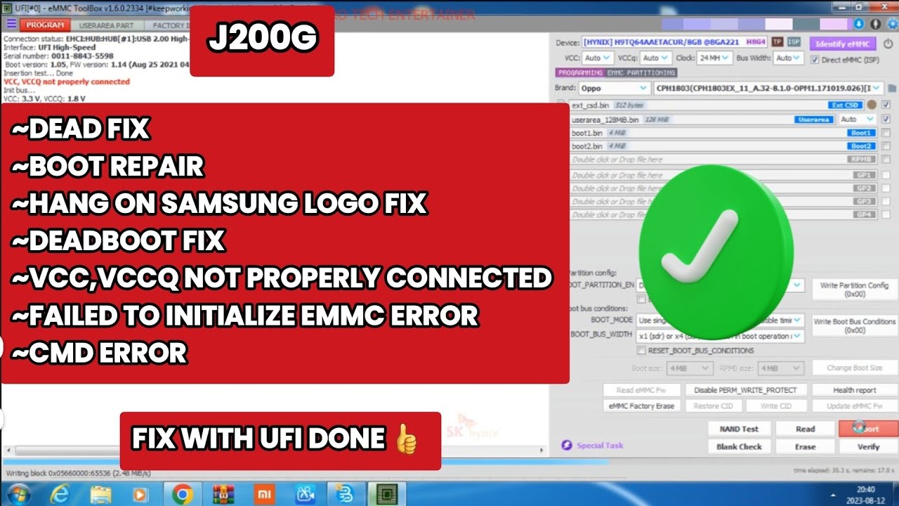 SAMSUNG J200G/F DEAD BOOT REPAIR/HANG ON ANDROID LOGO ONLY/FLASH AFTER DEATH FIX WITH UFI 100%