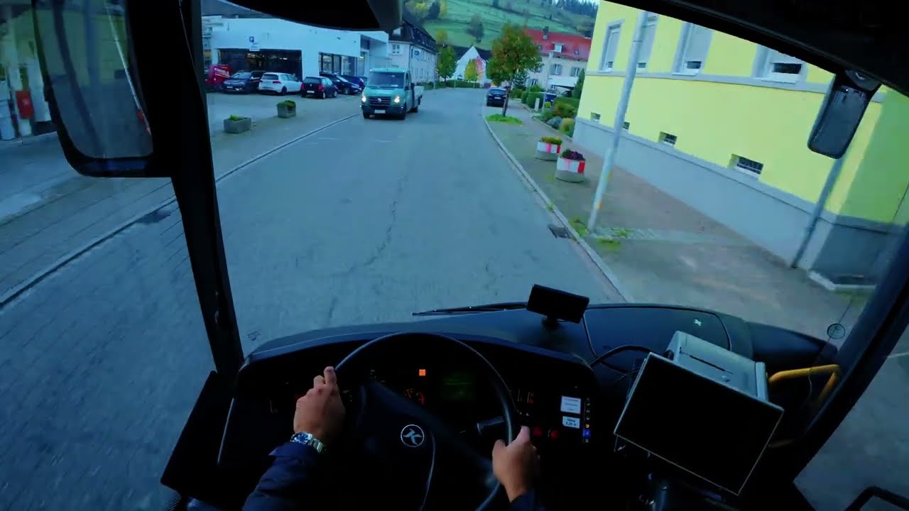 BUS POV Driving Through Mountain Villages in Germany | Misty Hillside Roads