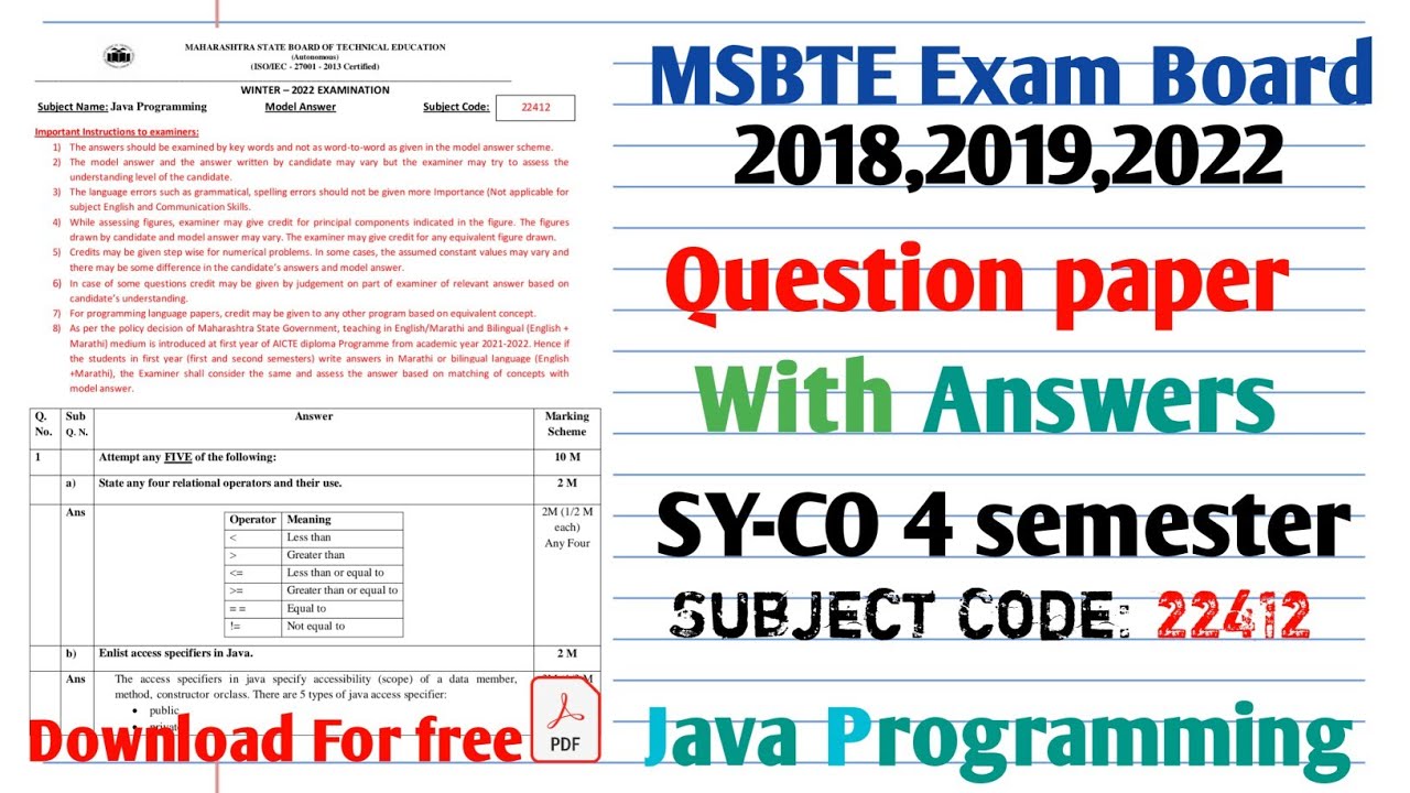 22412 winter 2022 model answer | java programing question paper with answer TY-CO 4 Semester #msbte