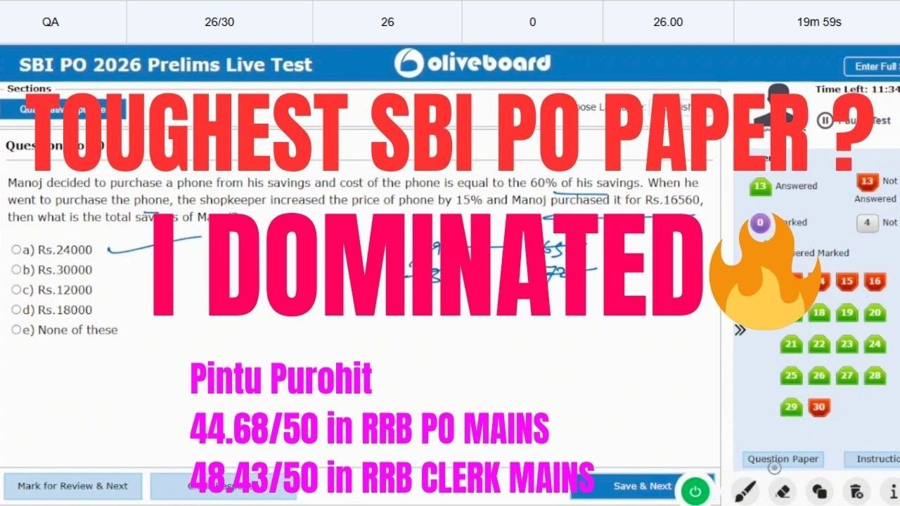 THEY CALLED IT IMPOSSIBLE… I GOT 26/30 😱 | SBI PO QUANT | IBPS PO | APTIMATHS