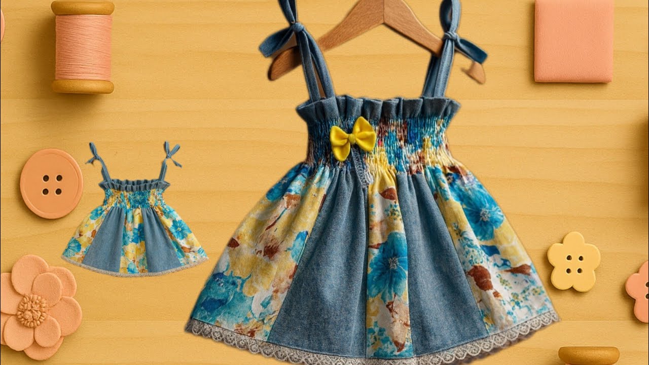 ⛔ Don’t Waste Your Fabric Scraps!👚Turn Leftover Denim & Cloth into a Trendy Kids’ Pinafore Dress✂️👗✨