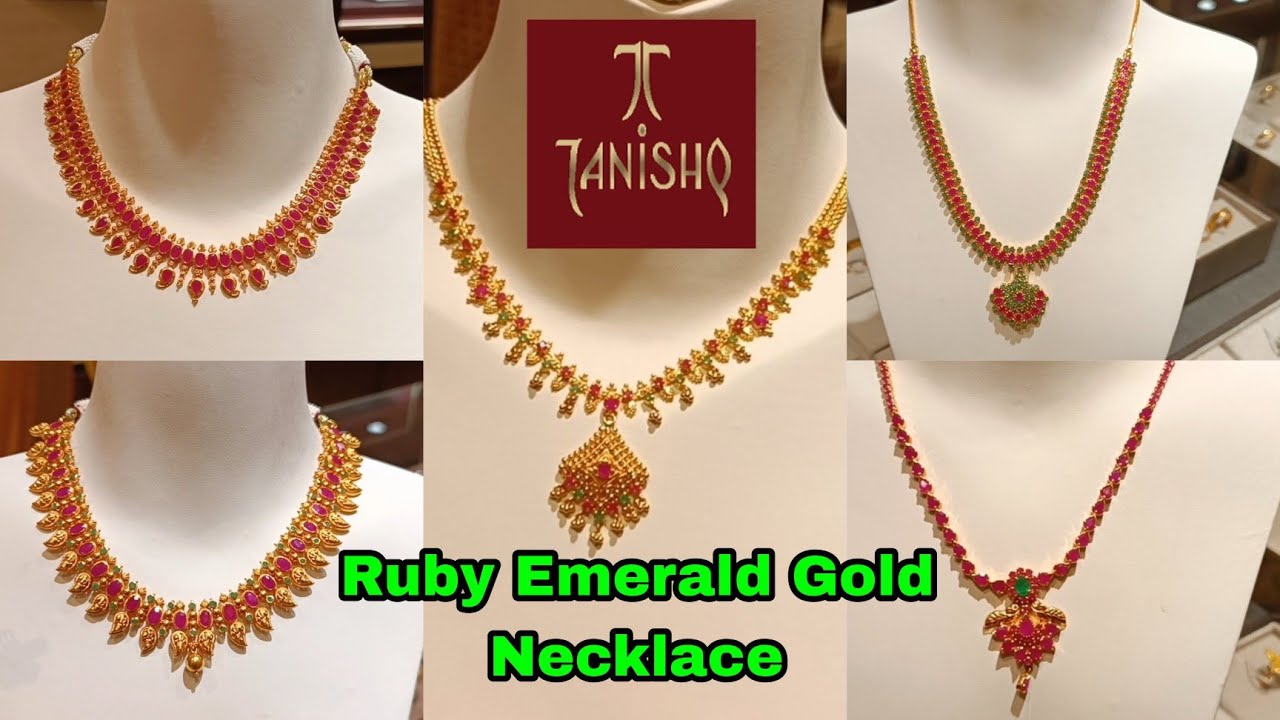 Tanishq Jewellery Light Weight Ruby Emerald Gold Necklace Collections