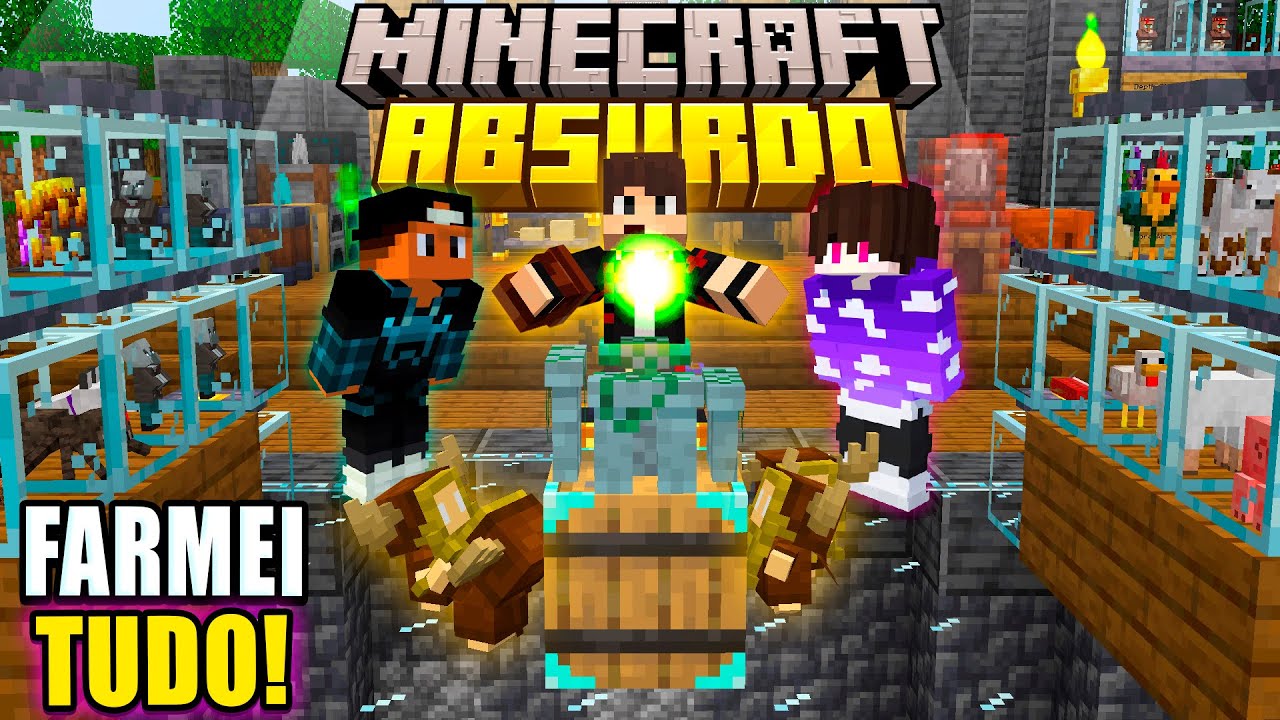 FARM DE TUDO COM MEUS NOVOS FUNCIONÁRIOS! MINECRAFT ABSURDO 2 #04