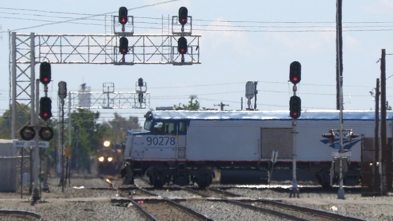 Amtrak San Joaquins #713 Crosses Stockton Diamond In Front Of UP Manifest (Stockton CA)