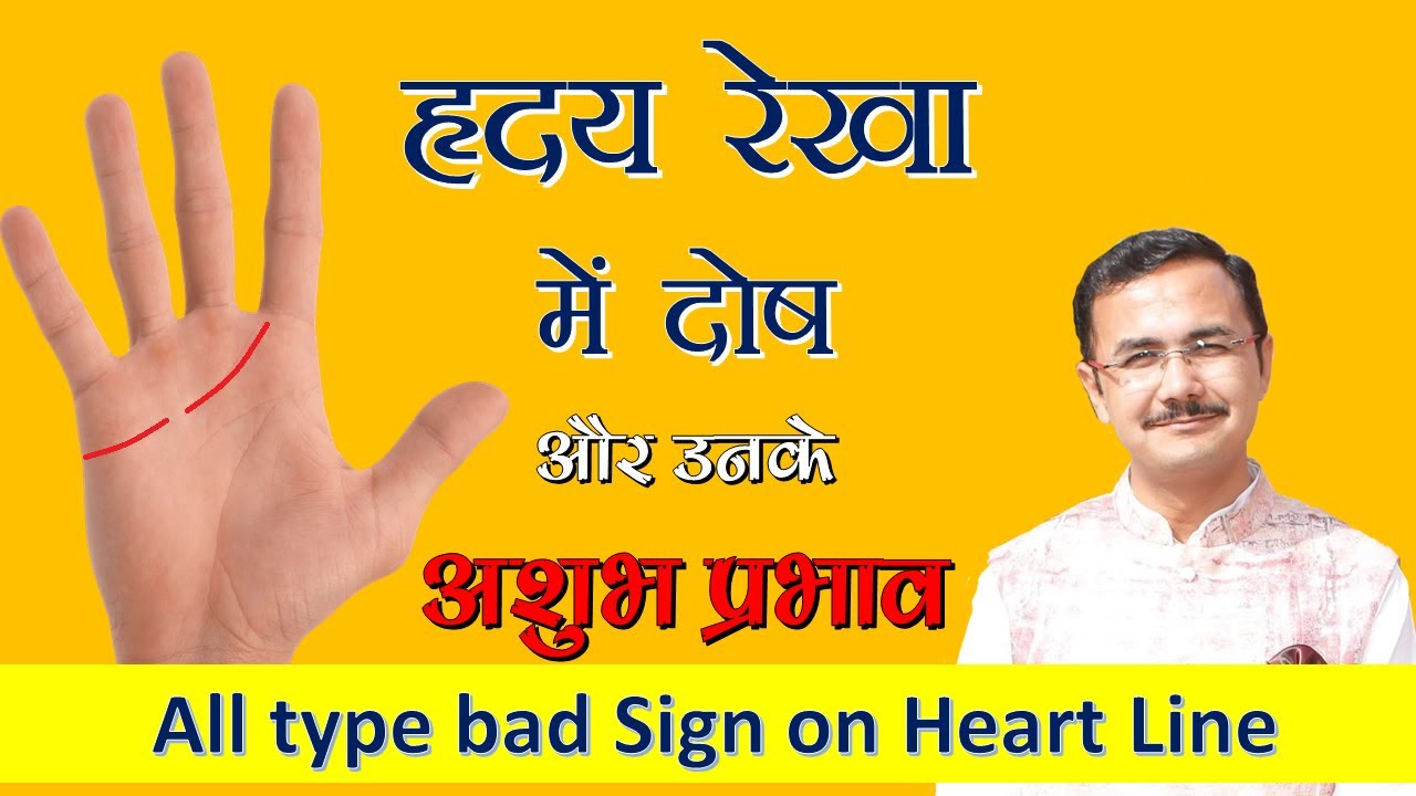 हृदय रेखा में विभिन्न प्रकार के दोष Part - 3 || Diffrent types of bad sign in Heart line || Lec.38