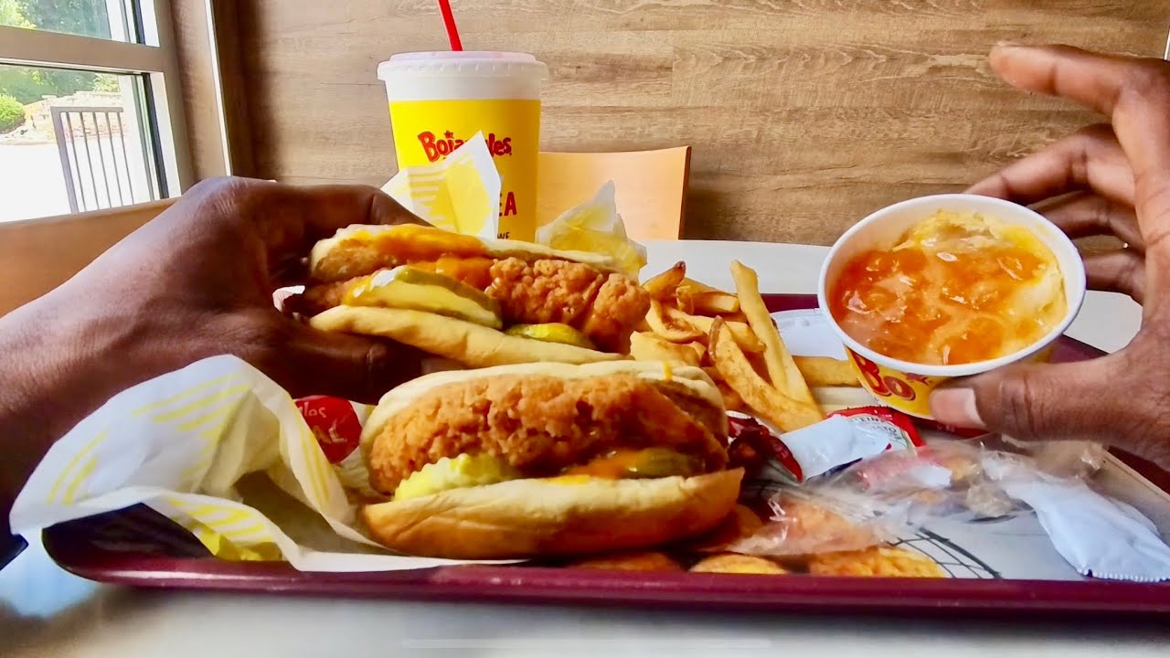 Pov BOJANGLES BIRD DOG MEAL FEAT. PEACH COBBLER CRISPY CRUNCHY SWEET TANGY