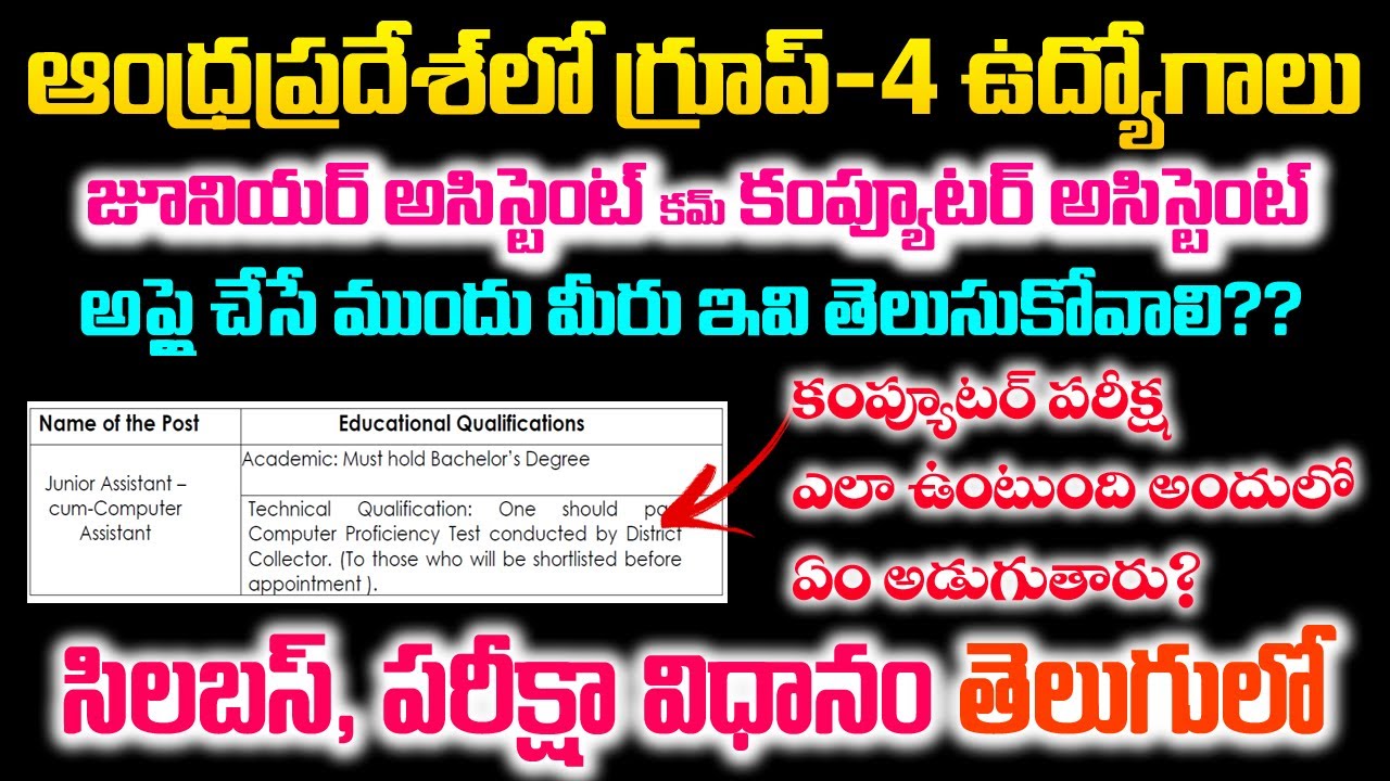 APPSC Group-4 Junior Assistant cum Computer Assistant Syllabus and Selection Process, CPT in Telugu