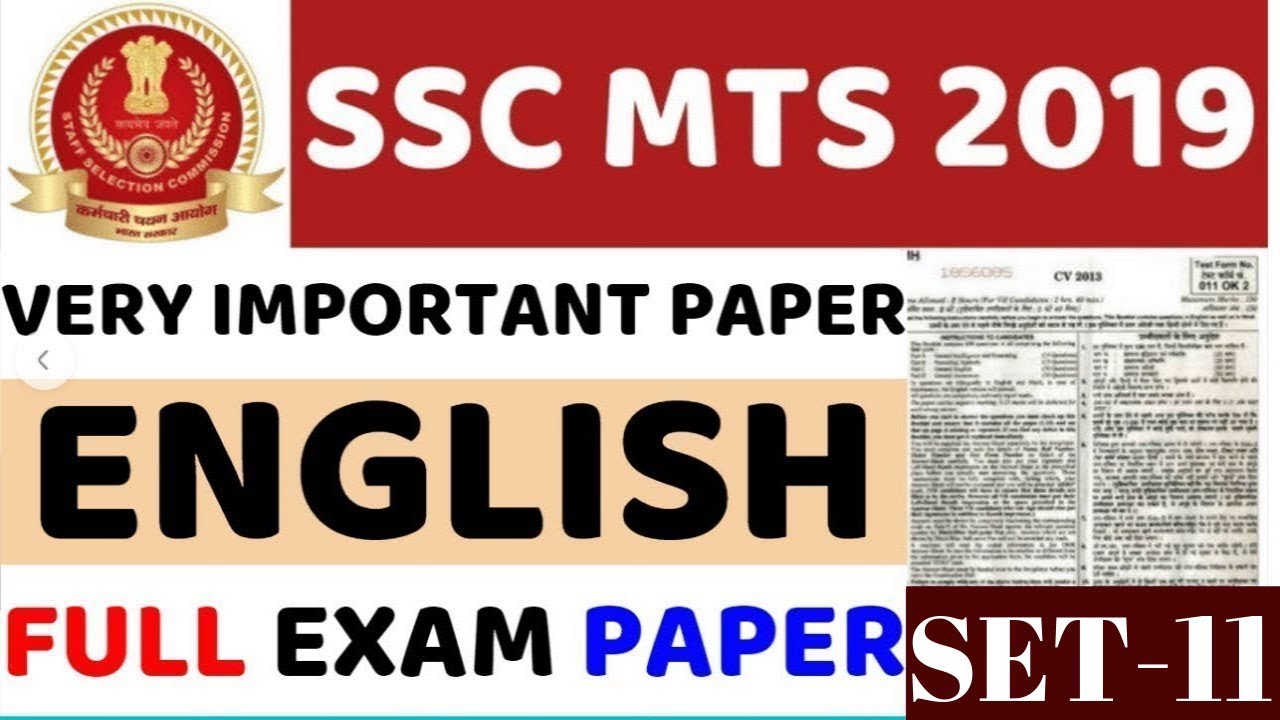 SSC MTS ENGLISH FULL EXAM PAPER | SET- 11 | SSC MTS 2019 | SSC MTS PREVIOUS YEAR PAPER | BSA CLASSES