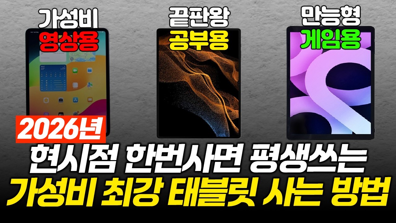이것만 보세요 초보자용 태블릿 2026년 구매가이드 대공개 제발 비싸게 사지마세요外 l 50분 연속 재생 [태블릿추천, 가성비태블릿, 갤럭시탭, 네비게이션, 뮤패드, 샤오신패드]