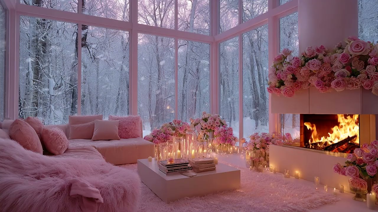 Silent Snow Wind Outside the Cabin | Warm Fireplace Crackling Sounds for Deep Relaxation and Rest
