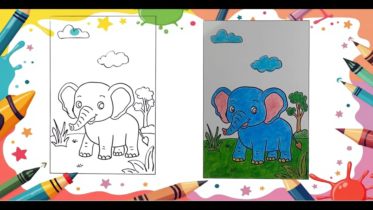 🐘 How to Draw and Color an Elephant | Kids Drawing Video 🎨
