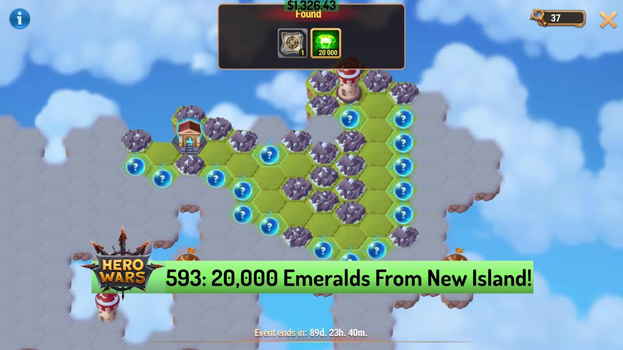 Let's Play Hero Wars 593: Using Explorer's Moves on the New Mysterious Island to Get 20,000 Emeralds