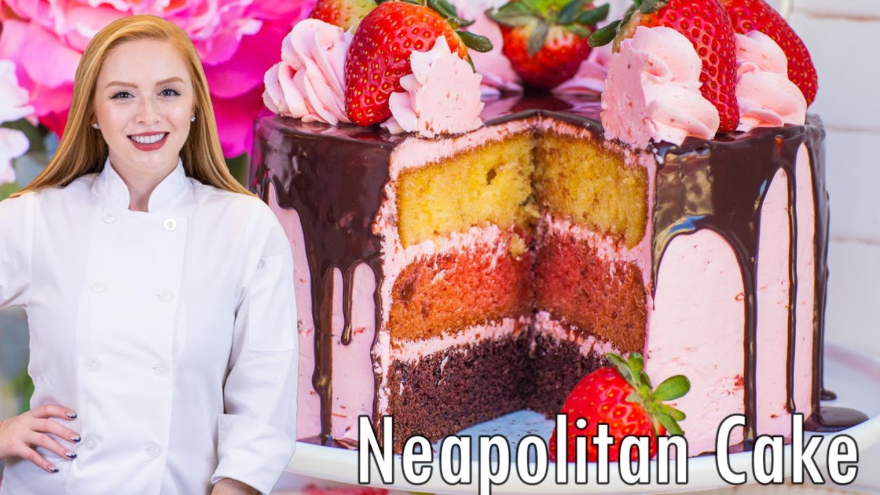 Как приготовить неаполитанский торт! Три вкуса в одном торте — шоколад, клубника и ваниль!