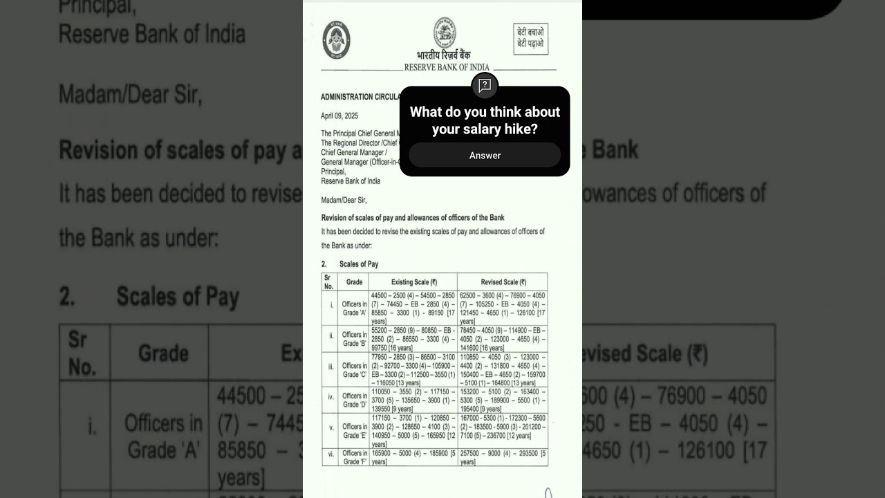40% salary increase for RBI officers. #salary #salaryincrease #rbi #rbisalary