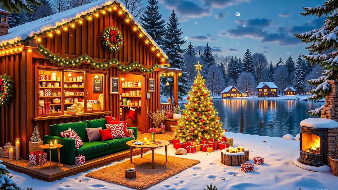 Serene Winter Morning at a Rustic Cabin Porch ☕ Soft Jazz Melodies & Fireside Sounds to Unwind