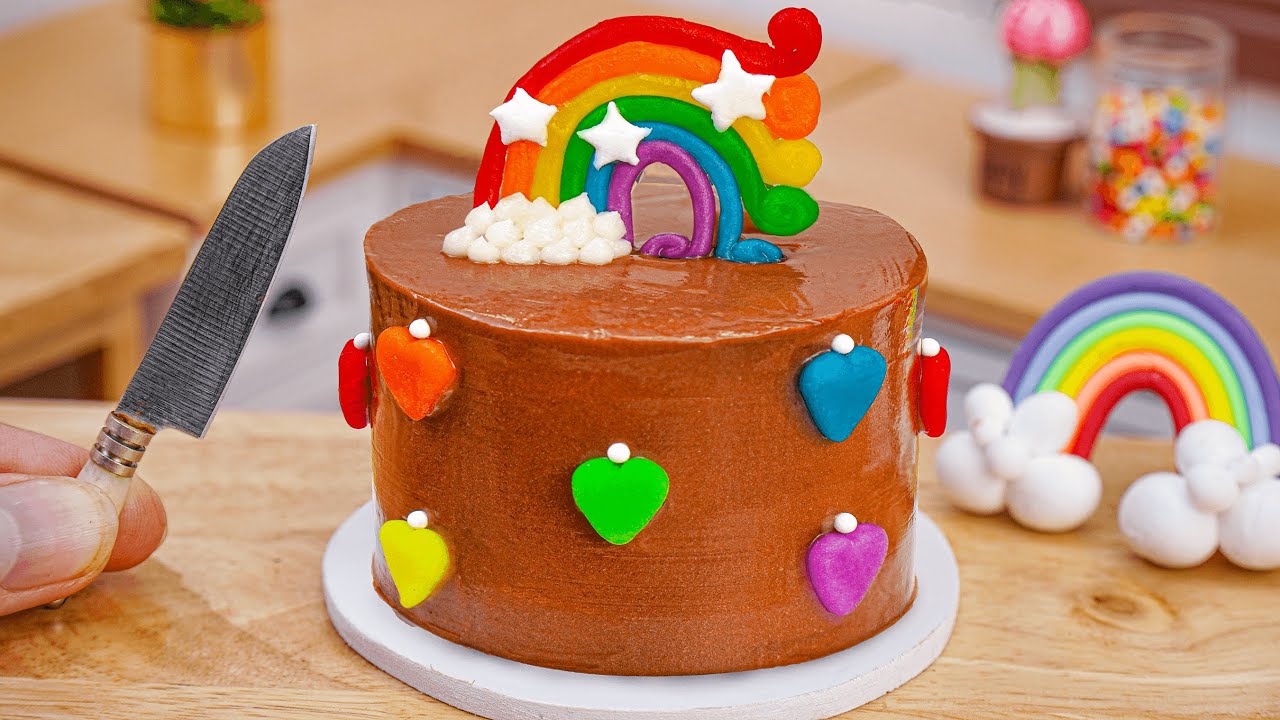 🌈Rainbow Cake Recipes🌈Making Miniature Rainbow KITKAT Chocolate Cake Decorating With Little Heart