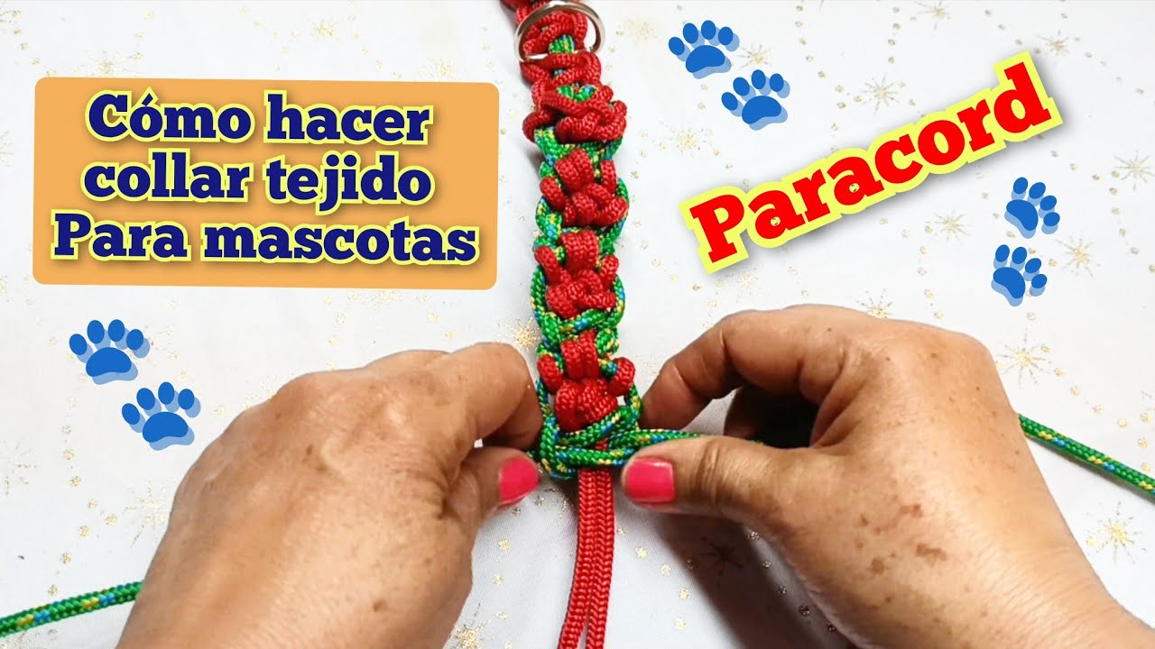 Cómo hacer un collar tejido para perros medianos.Nudo Huellitas 