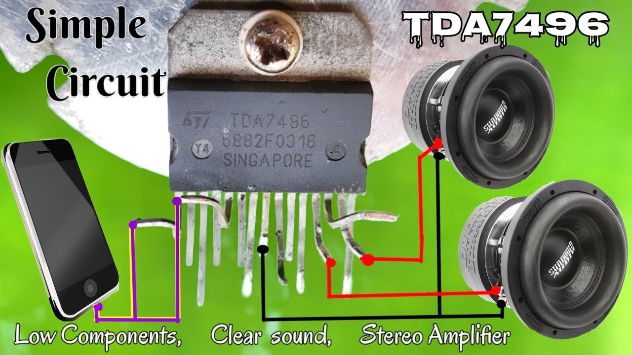 DIY Powerful Ultra Bass Amplifier, TDA7496, Amplifier Circuit, Low Components, Simple Stereo Circuit