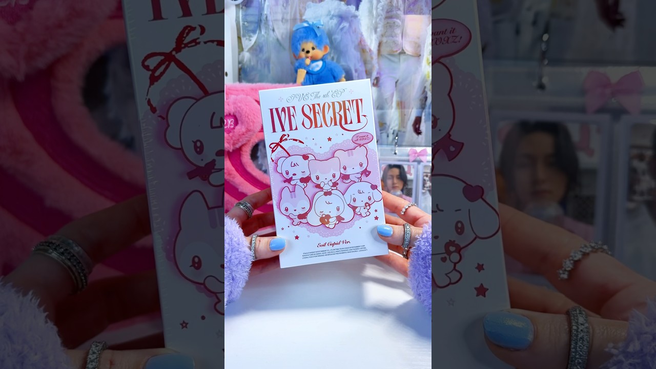 unboxing IVE SECRET album 💕 evil cupid ver. ✨ the plushies are so cute! 🎀 #kpopshorts #kpopalbum