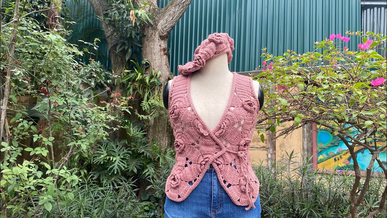 Crochet Rose waistcoat and hat
