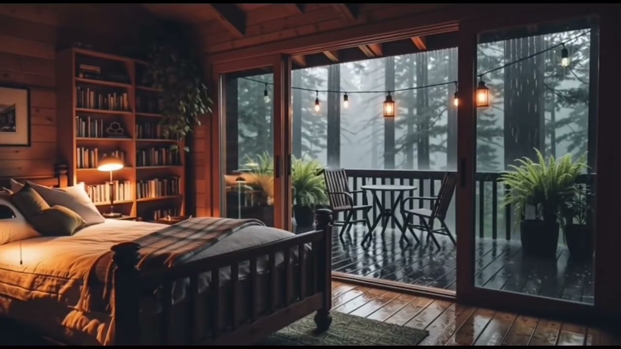 Cozy Cabin Bedroom During Heavy Rain 🌧️ | Relaxing Rain Sounds for Sleep