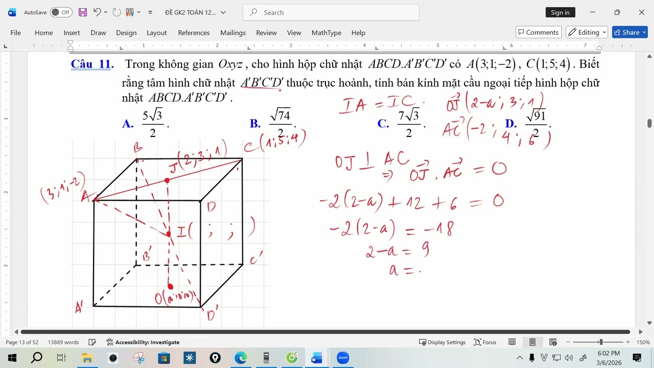 TOÁN 12(6/3/2026) GIẢI ĐỀ ÔN GK2 - ĐỀ SỐ 3