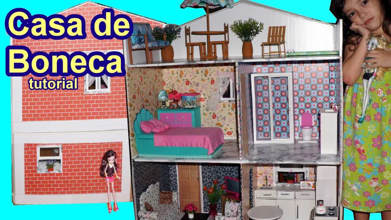 Tutorial: Como fazer uma casa de boneca de papelão para Barbie, Monster High, Frozen, EAH, EG, etc