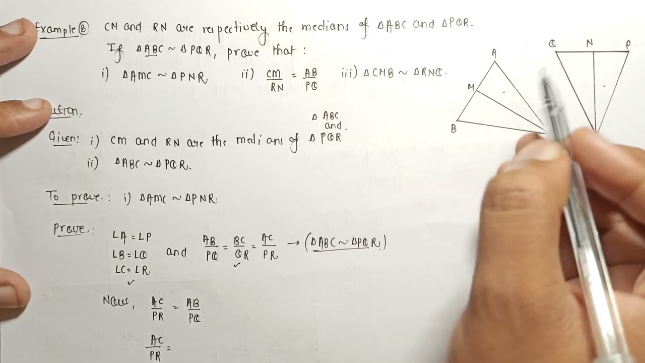 In Fig. 6.33, CM and RN are respectively the medians of ∆ABC and ∆PQR . If ∆ABC ~ ∆PQR , prove that 
